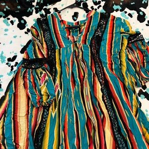 Colorful Striped Bohemian Dress with Lace Accents